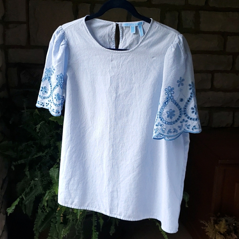Draper James Blue Embroidery Top